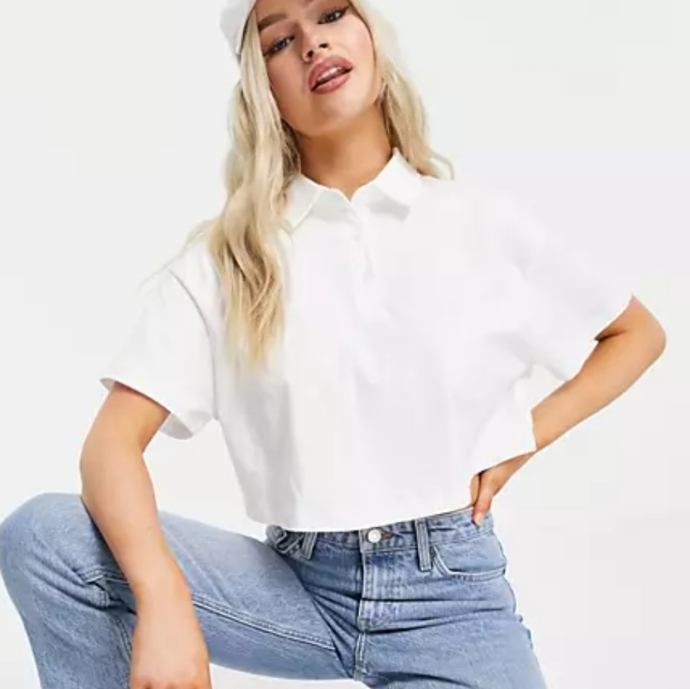 Asos Petite Cropped Boxy Polo in White  🆕️